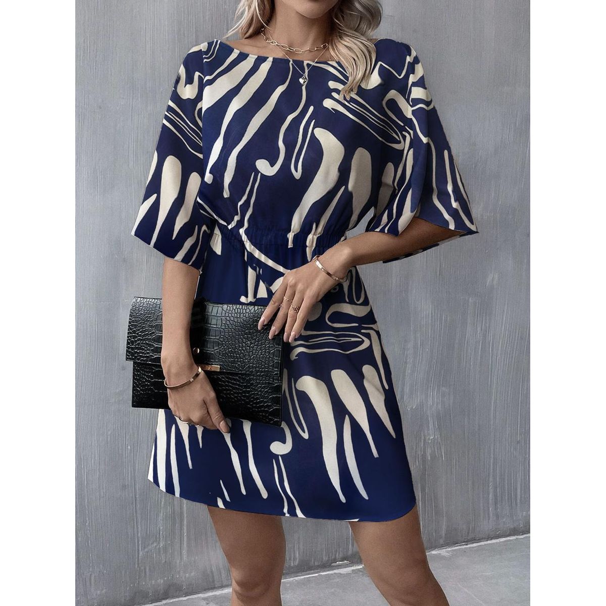 GENERICO - Vestido rayas azul y crema