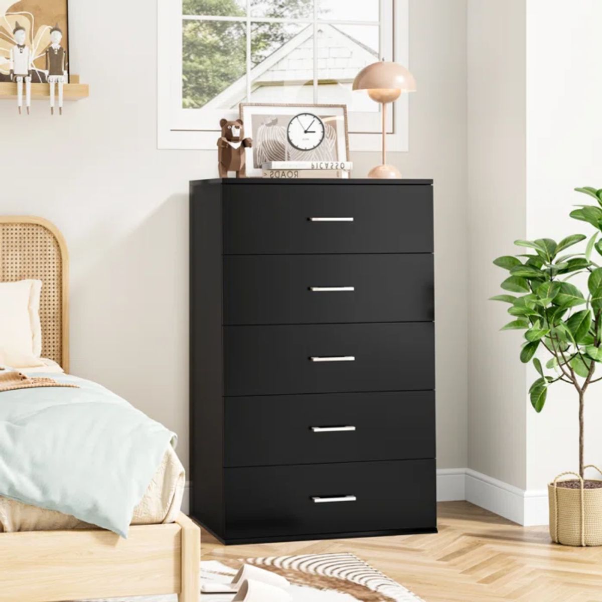 GENERICO - Comoda Cassia 5 cajones Negro Muebles Gaudi