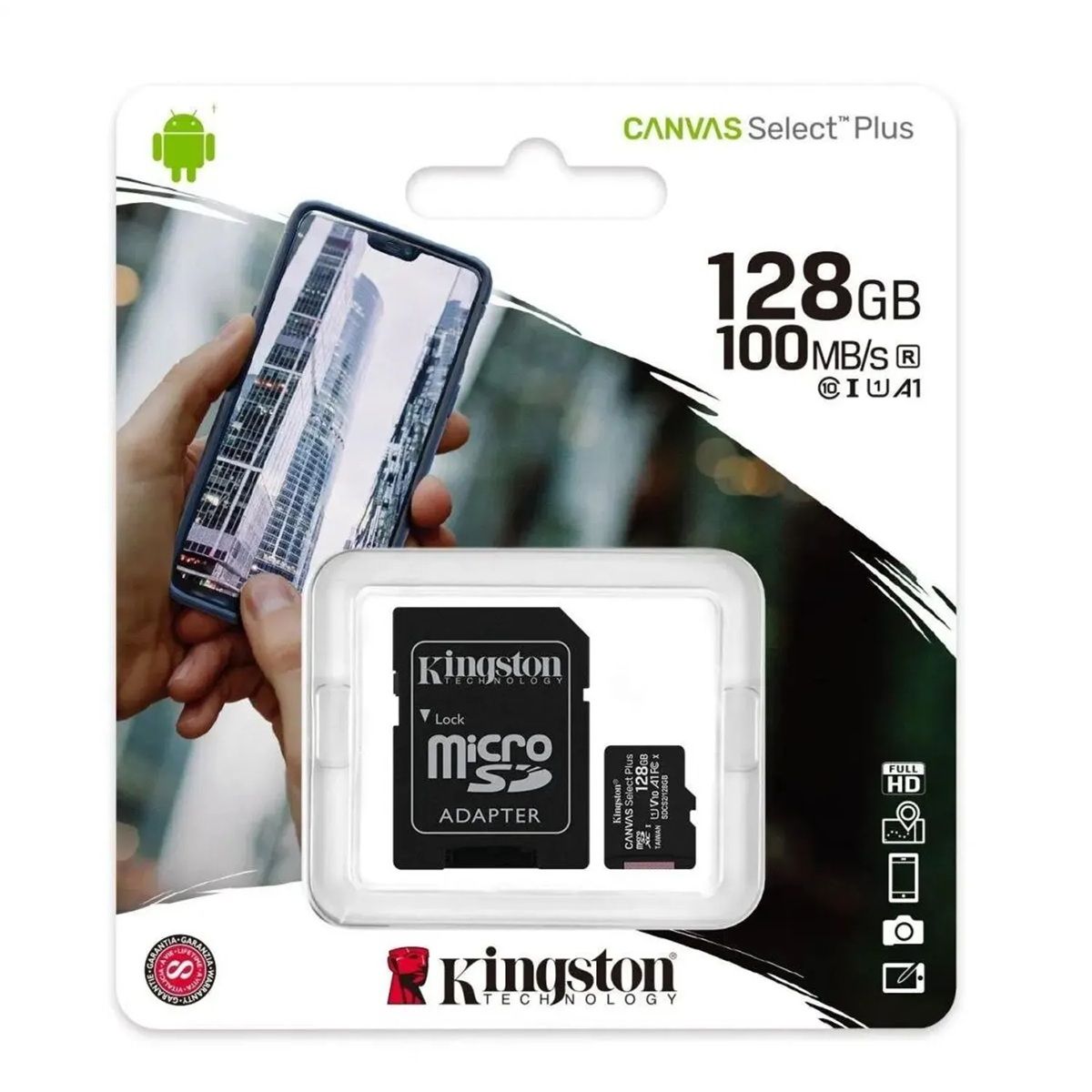 KINGSTON - Memoria Micro SD 128 GB clase 10 Kingston + adaptador.
