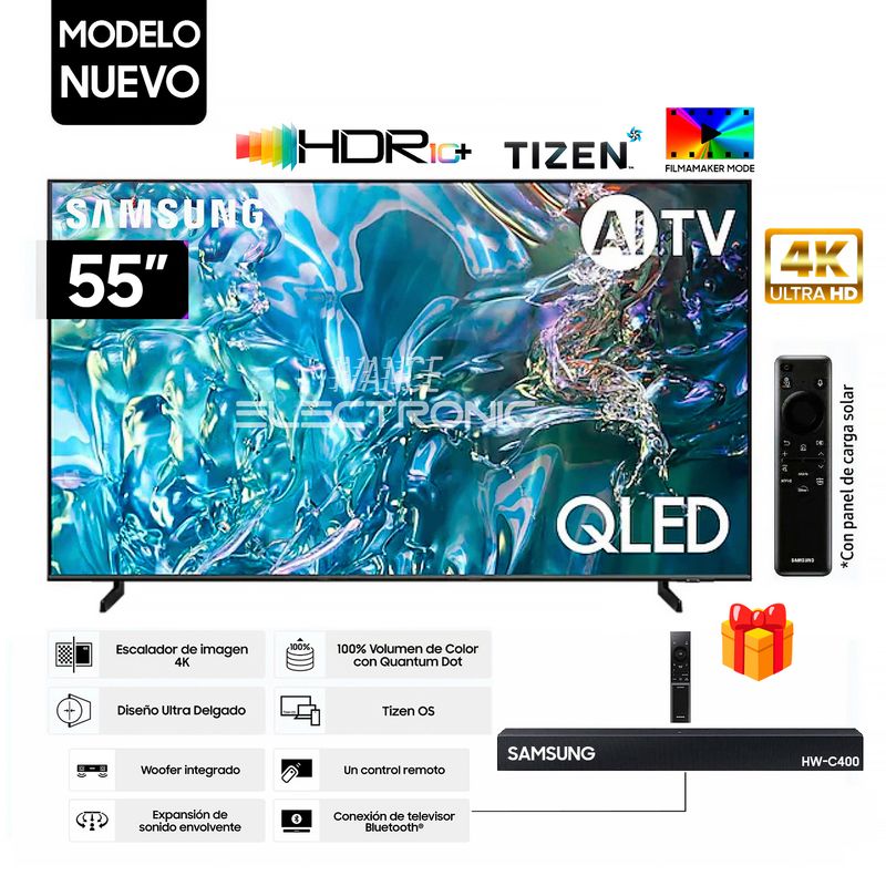 SAMSUNG - Televisor Samsung 55 Pulg. QLED Smart Tv TIZEN OS 4K UHD QN55Q60DAGXPE + Soundbar HW-C400