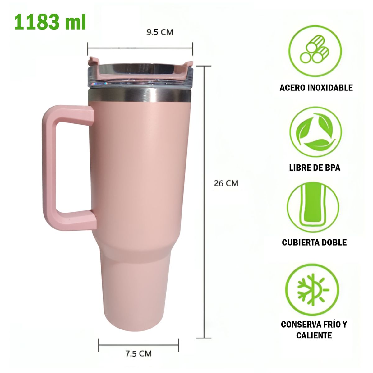 GENERICO - Vaso Tumbler Térmico de 1183ml Acero Inoxidable con Sorbete