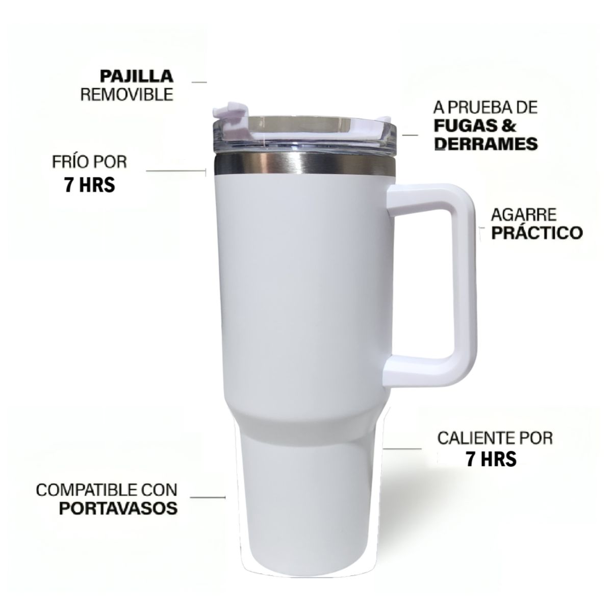 GENERICO - Tumbler Vaso Térmico de Acero Inoxidable con Sorbete BLANCO