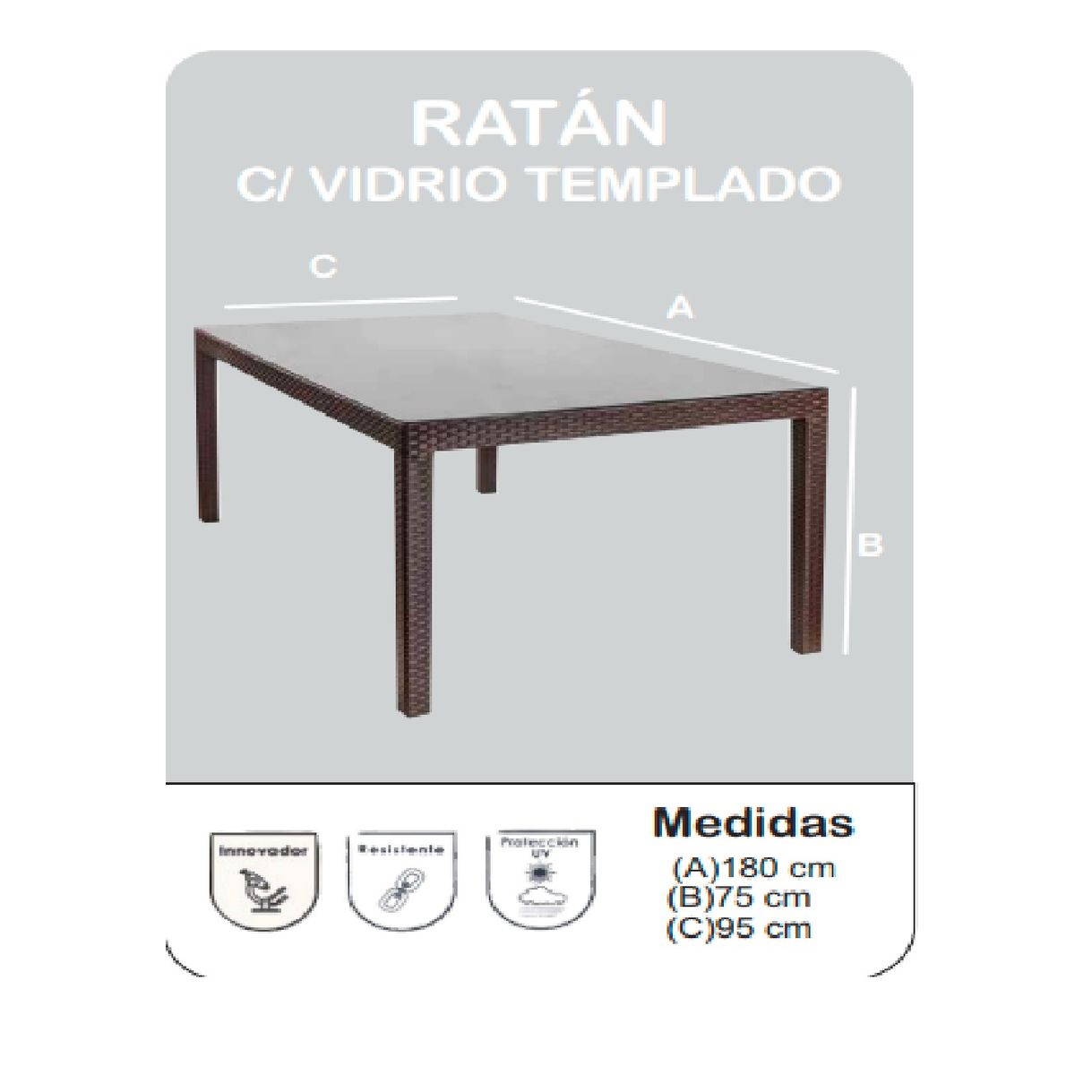 TU MESITA - Mesa Clásica estilo Ratán Menfis color Marrón Vidrio Templado TU MESITA