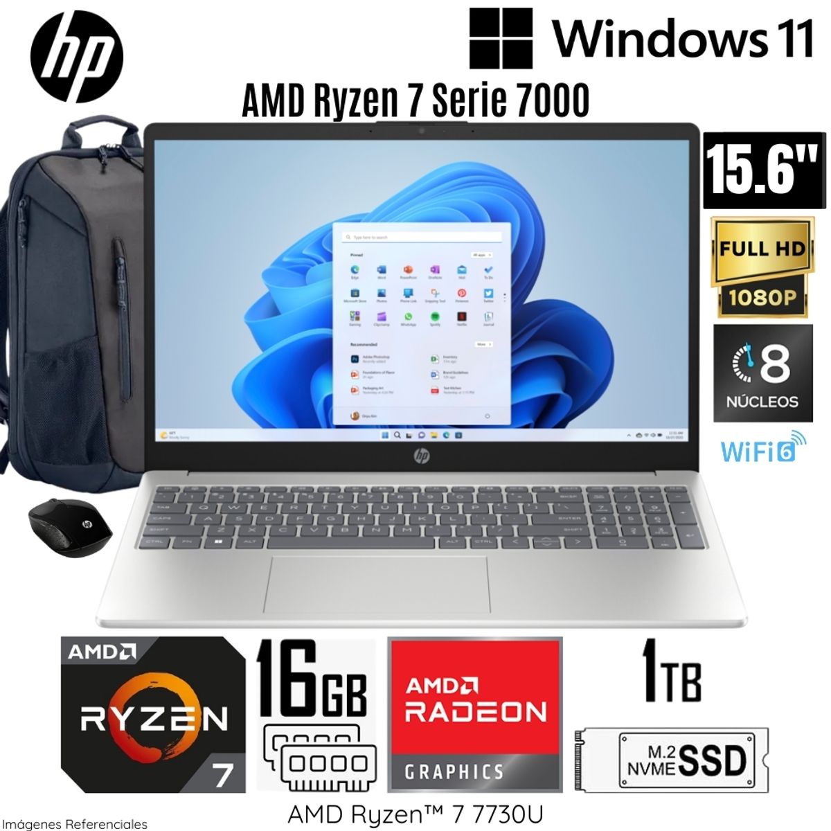 HP - Laptop HP 15-FC0030LA (B12SSLA) AMD Ryzen7-7730U 16GB RAM 1TB SSD 15.6" FHD WIND 11 HOME