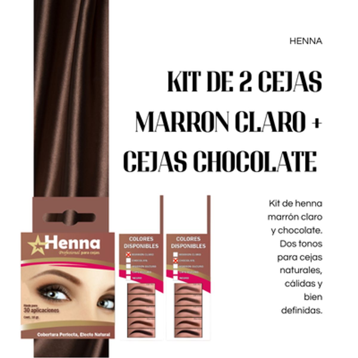 GENERICO - KIT DE 2 CEJAS MARRON CLARO + CEJAS CHOCOLATE - HENNA