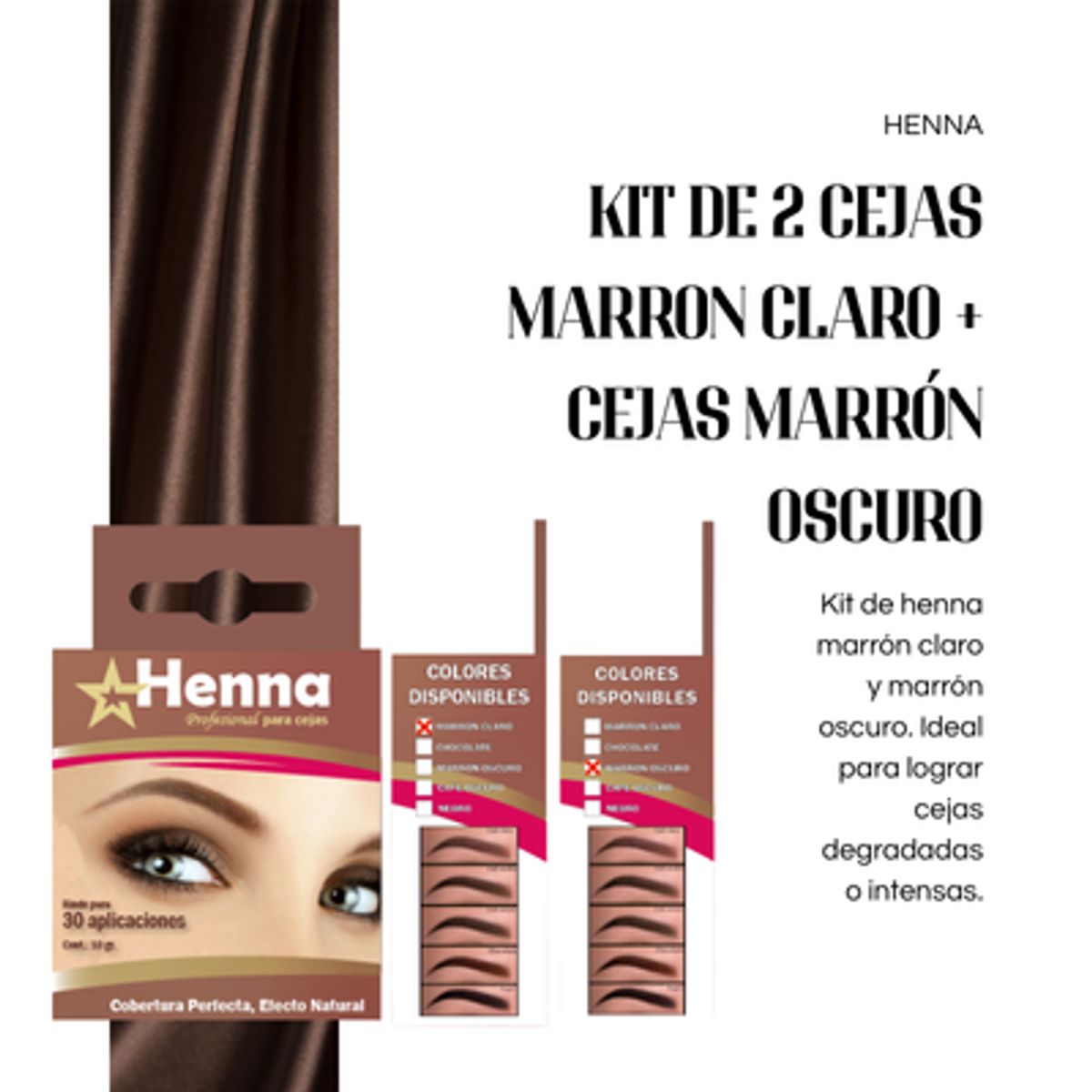 GENERICO - KIT DE 2 CEJAS MARRON CLARO + CEJAS MARRÓN OSCURO  - HENNA