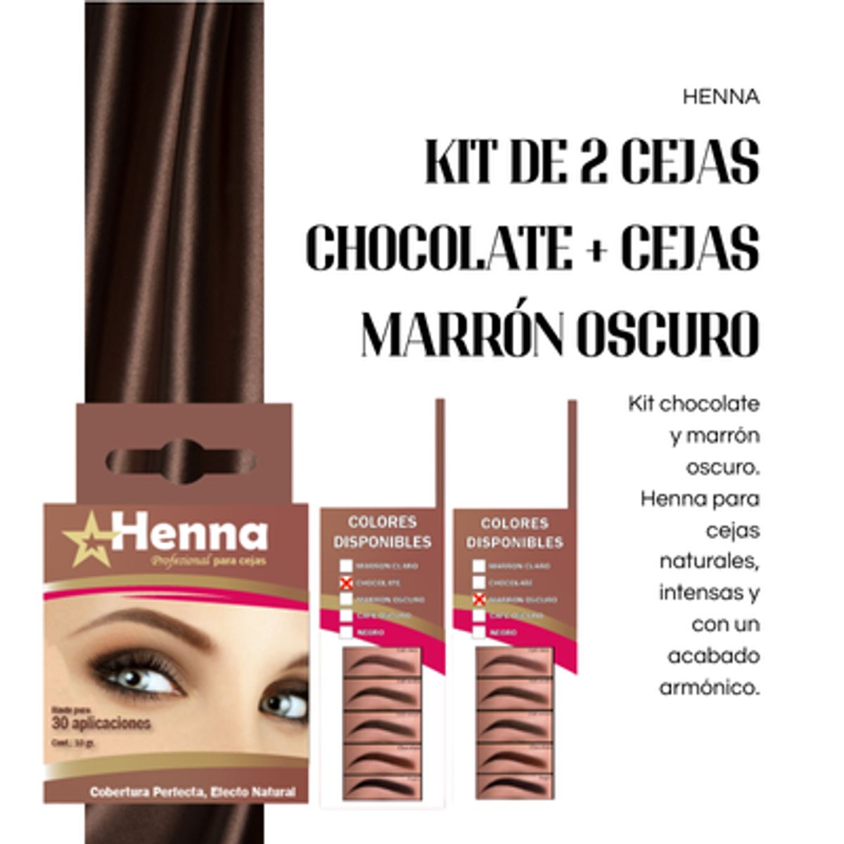 GENERICO - KIT DE 2 CEJAS CHOCOLATE + CEJAS MARRÓN OSCURO - HENNA