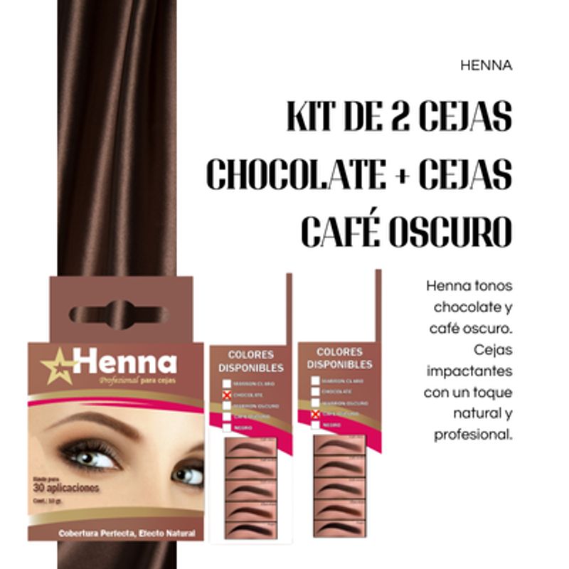 GENERICO - KIT DE 2 CEJAS CHOCOLATE + CEJAS CAFÉ OSCURO - HENNA