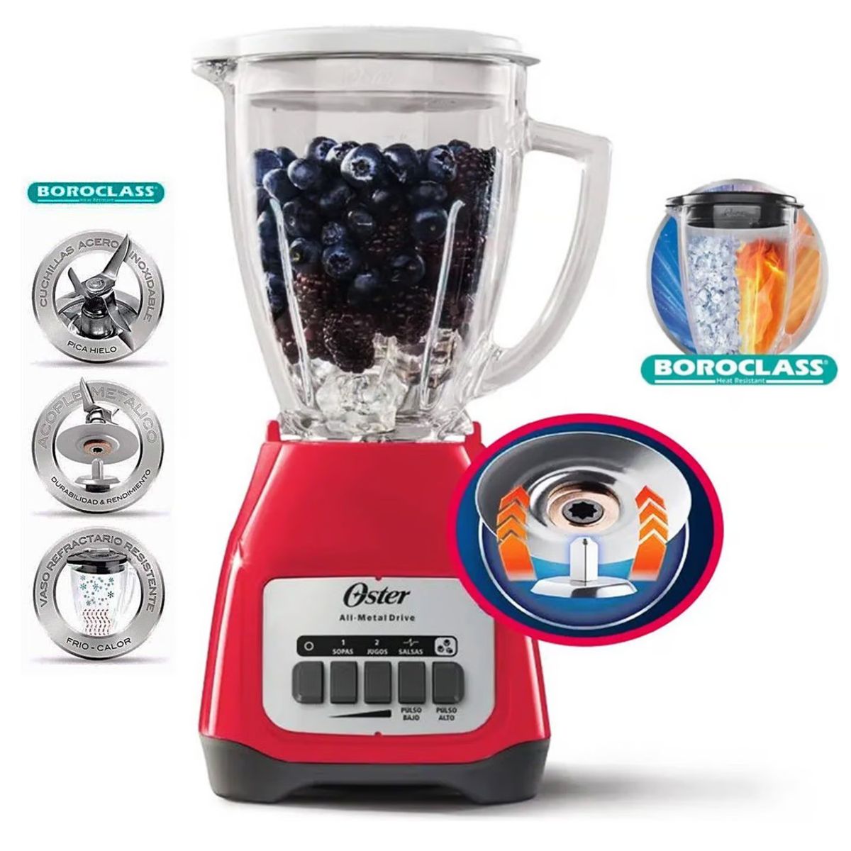 OSTER - Licuadora Oster de 2 Velocidades con Pulsador Sandia BLSTKAGMPB