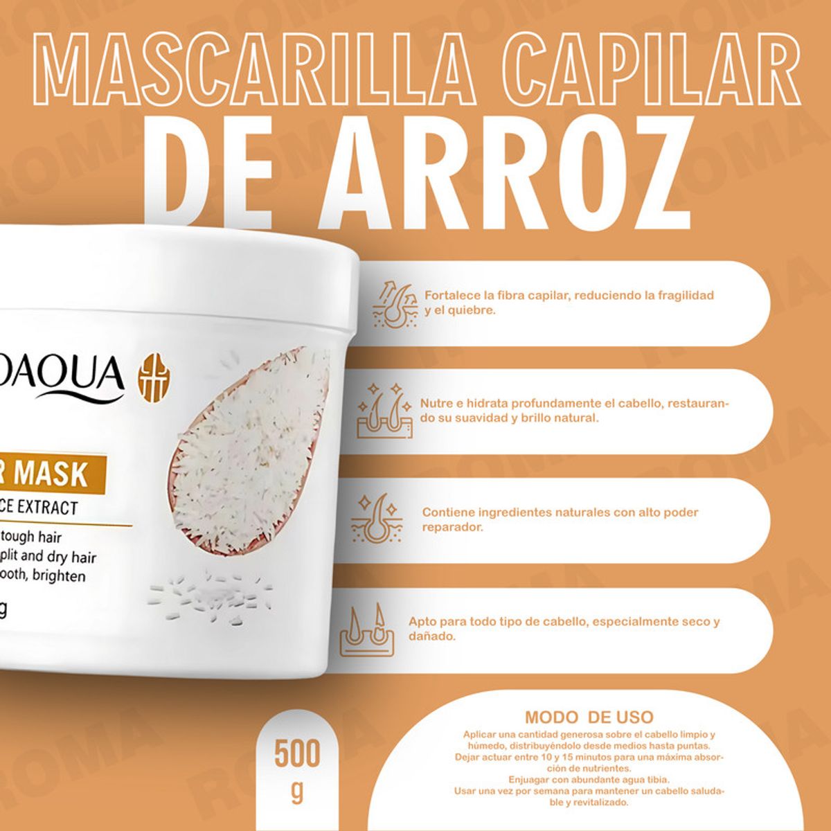 BIOAQUA - MASCARILLA CAPILAR DE ARROZ BIOAQUA  500ML
