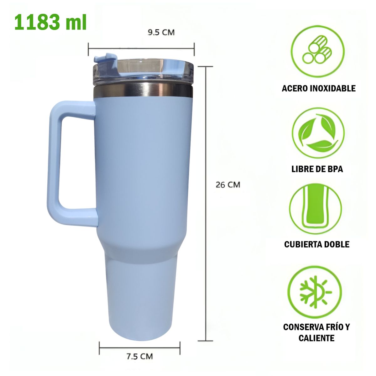 GENERICO - Vaso Tumbler Térmico de Acero Inoxidable con Sorbete - 1183 ml
