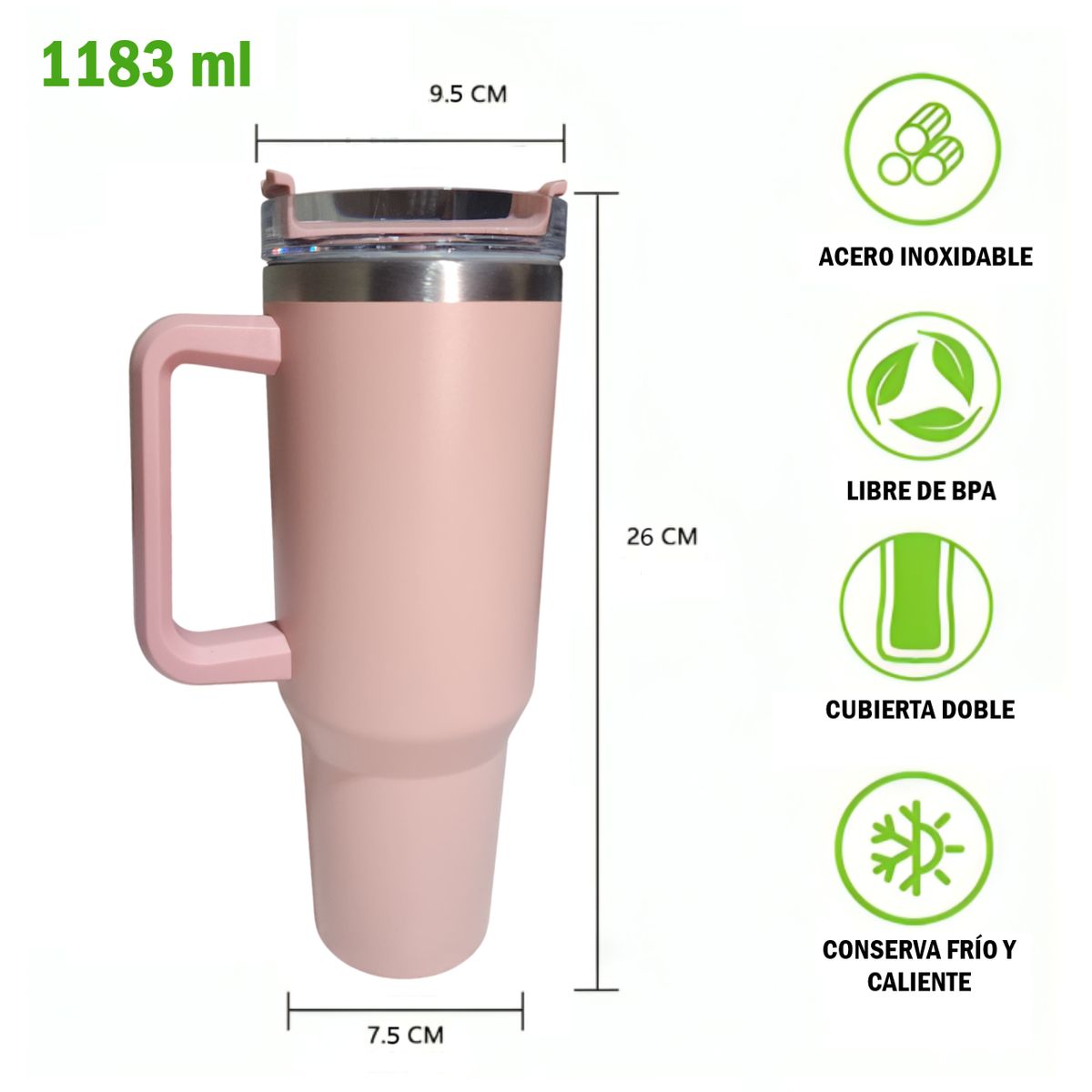 GENERICO - Vaso Tumbler Térmico de Acero Inoxidable con Sorbete - 1183 ml