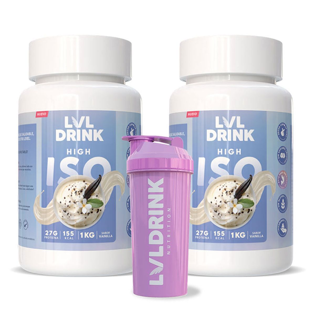 LVLDRINK NUTRITION - Proteína Vainilla 1 kg Pack x2 Stevia 100% - Shaker de regalo