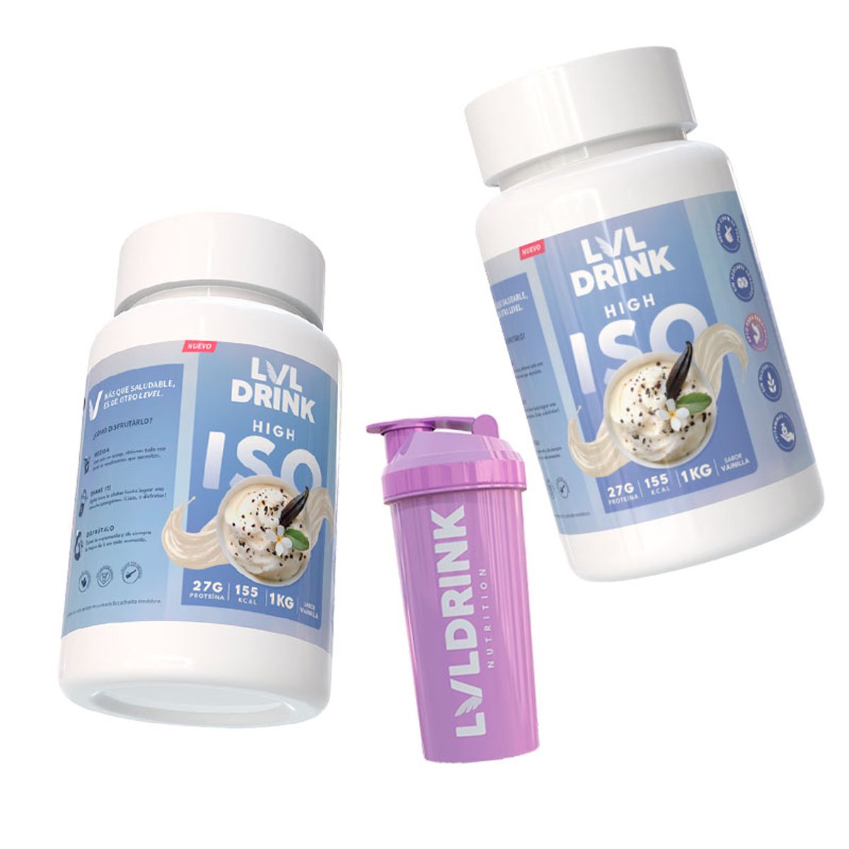 LVLDRINK NUTRITION - Proteína Vainilla 1 kg Pack x2 Stevia 100% - Shaker de regalo