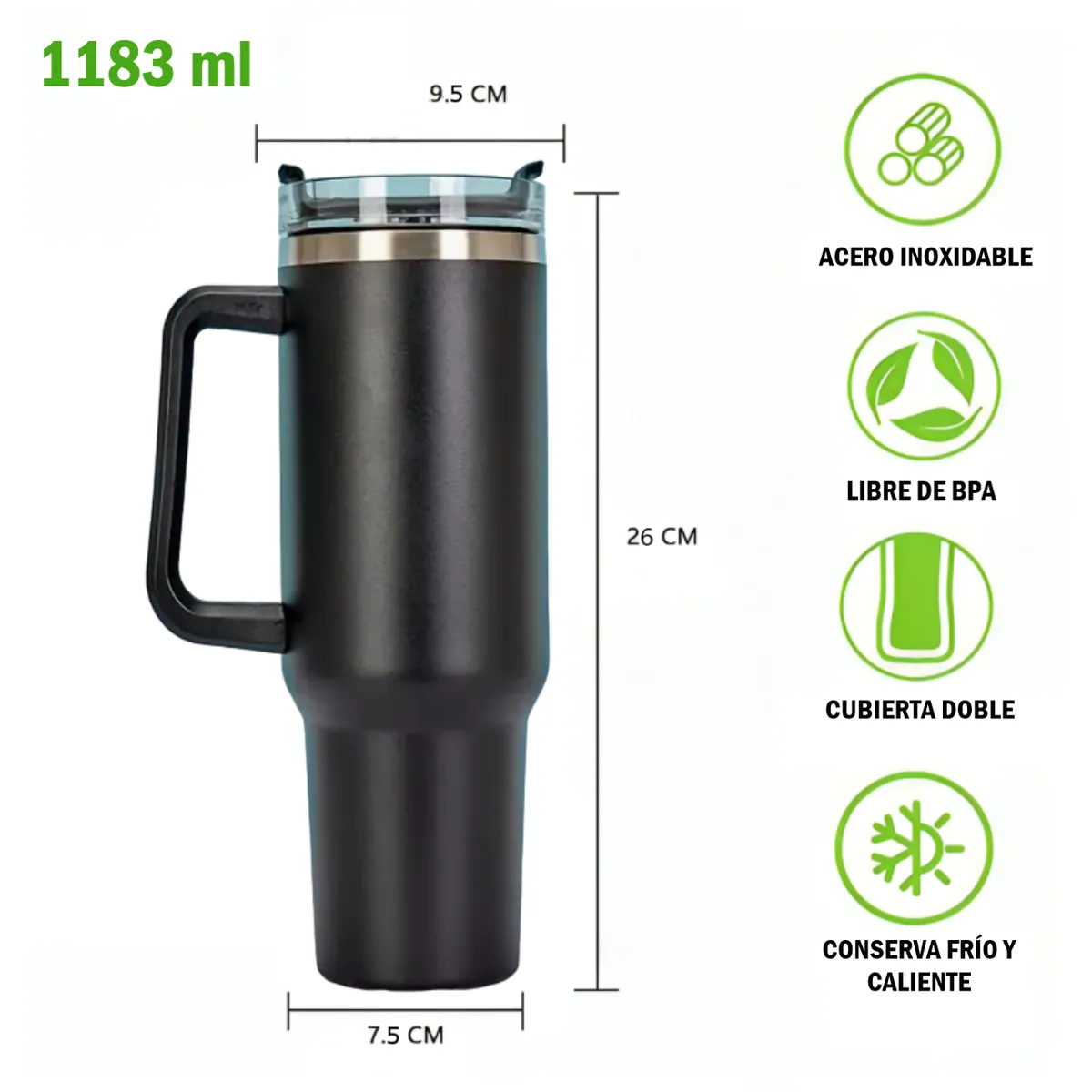 GENERICO - Vaso Tumbler Térmico de Acero Inoxidable con Sorbete - 1183ml