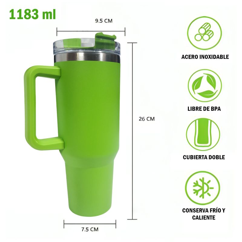 GENERICO - Vaso Tumbler Térmico de Acero Inoxidable con Sorbete - 1183ml