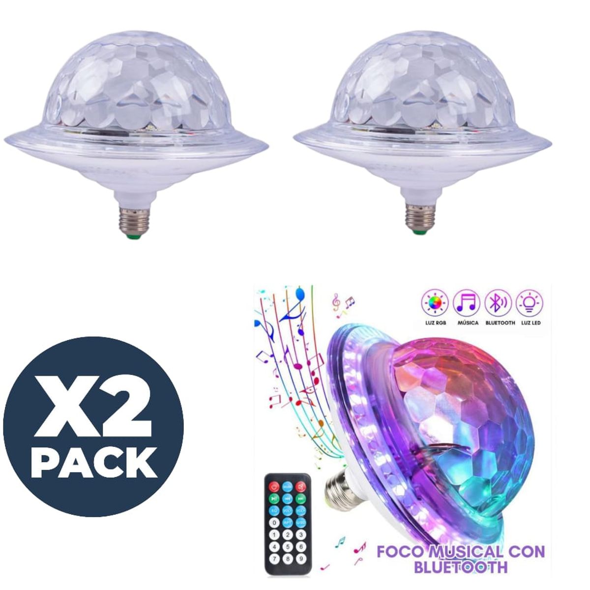 OEM - x2 Luz LED Fiesta UFO con Bluetooth y Efecto Bola de Cristal Mágica