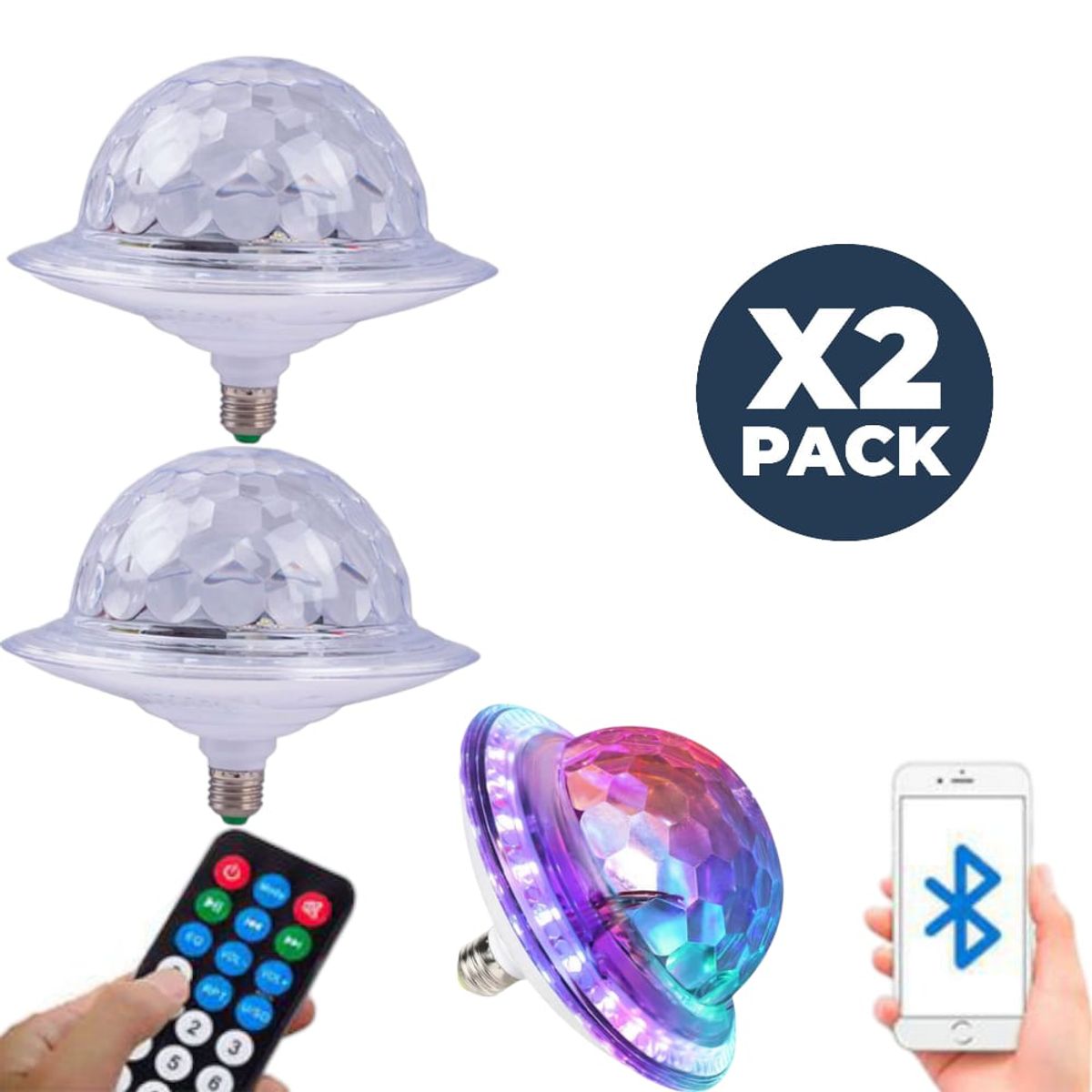 OEM - x2 Luz LED Fiesta UFO con Bluetooth y Efecto Bola de Cristal Mágica