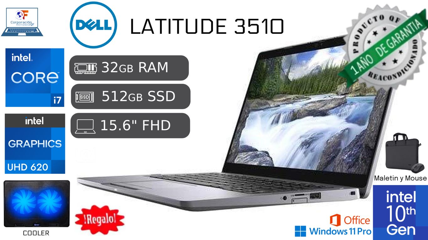 Dell Latitude 3510, Intel Core 7, 32gb Ram 512 Ssd, Fhd