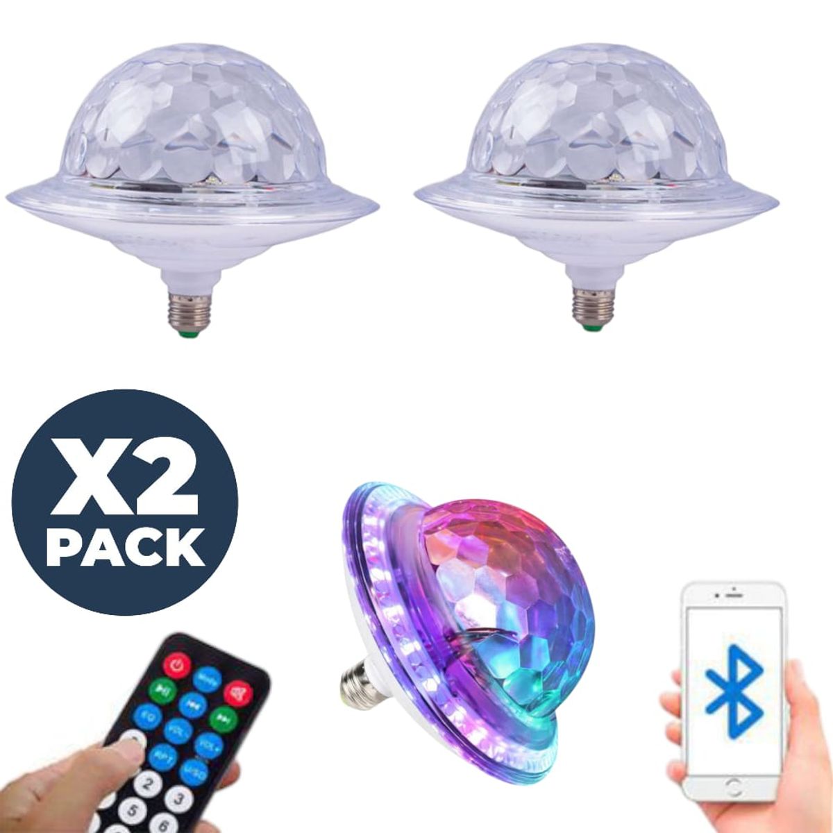 OEM - 2 Lámparas LED Fiesta UFO con Bluetooth y Efectos de Luz Mágicos