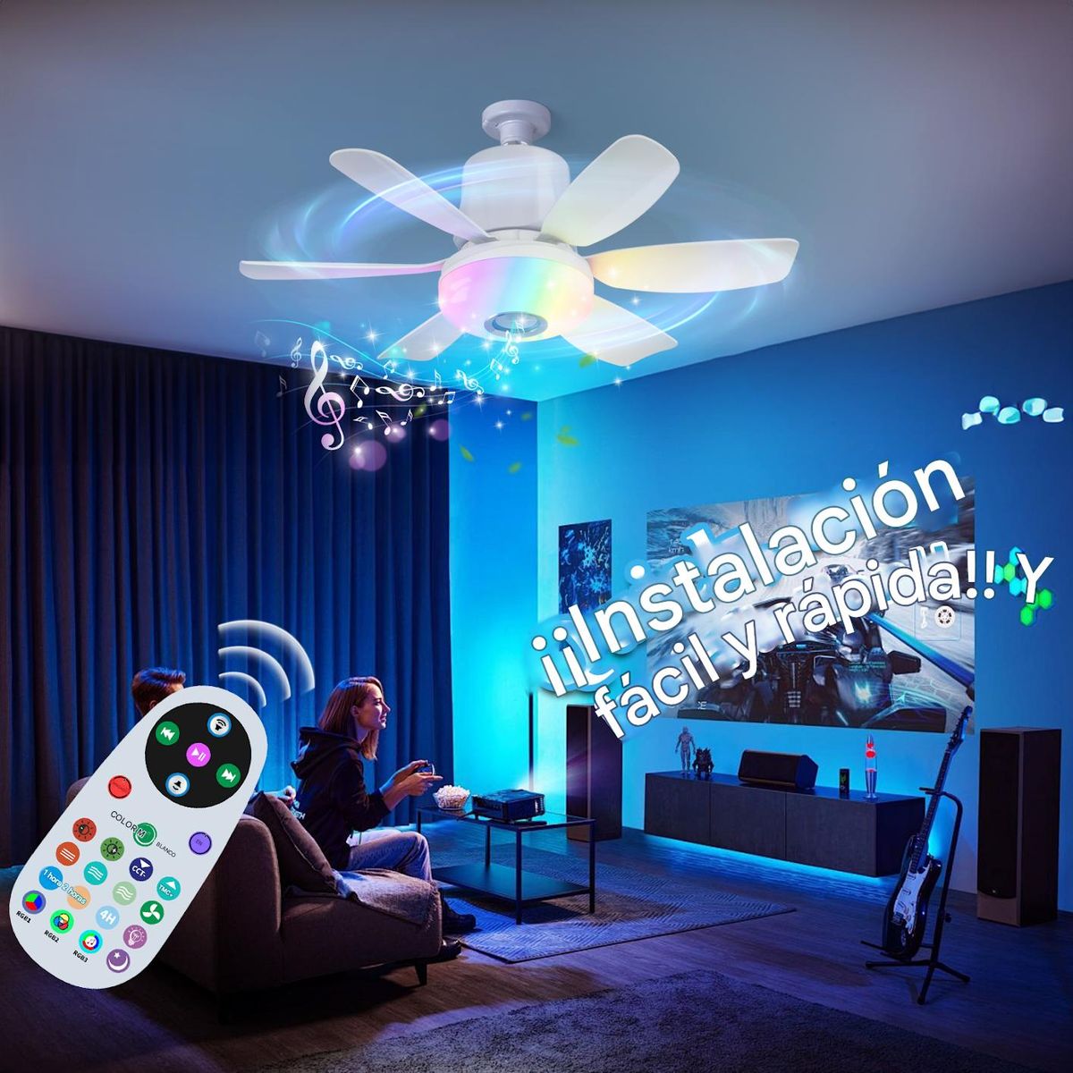 GENERICO - VENTILADOR SUPER SILENCIOSO CON PARLANTE, 3 EN 1,  32W REAL, 47CM,  MODELO  2026