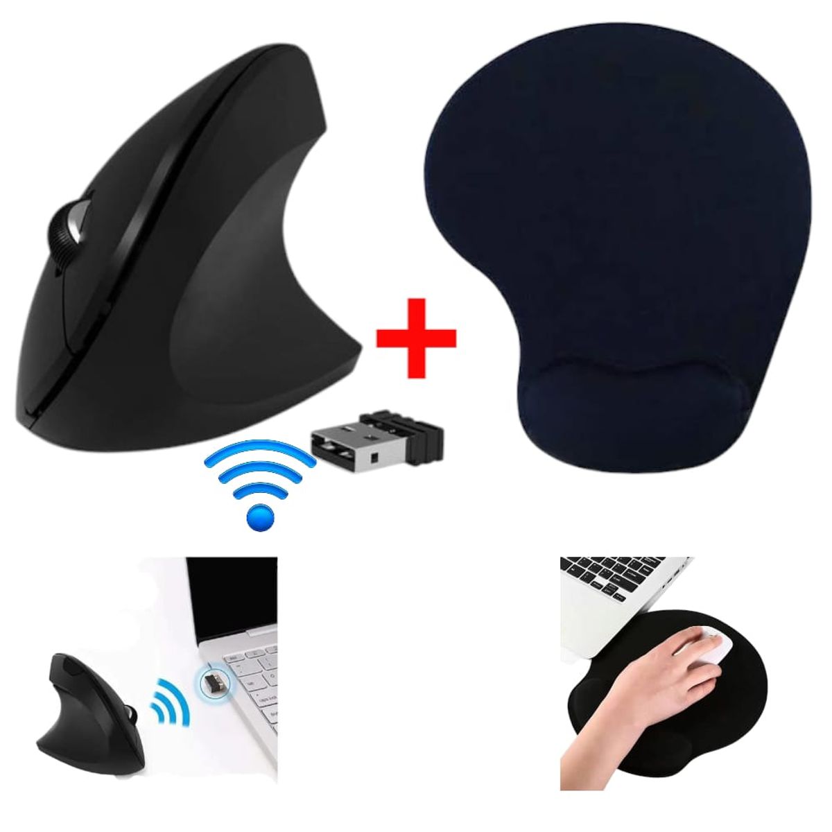 OEM - Kit de Ergonomía Mouse Vertical Wireless y Pad Ergonómico Incluido
