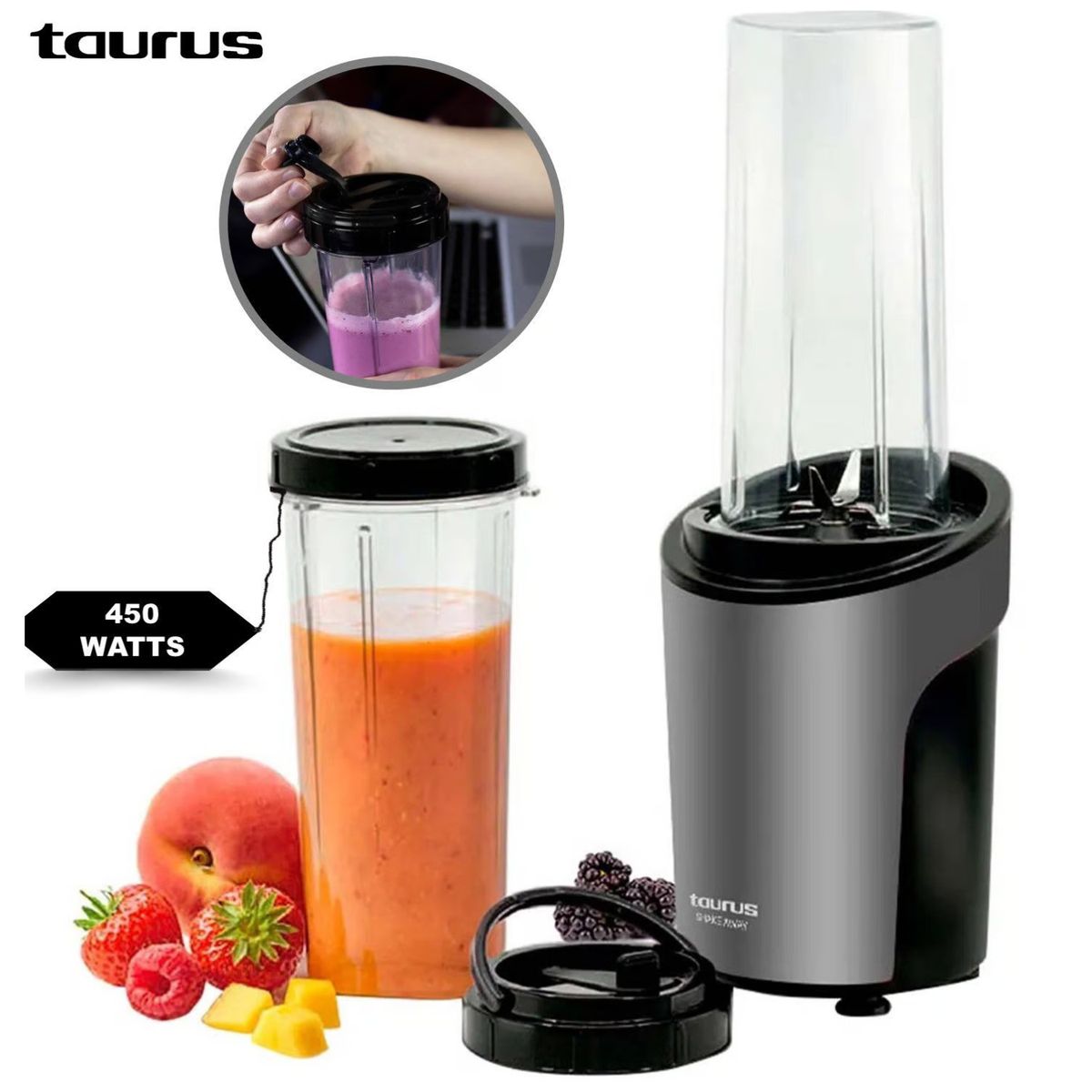 TAURUS - Mini Licuadora Portatil Taurus 450 Watts 600ml Shake Away