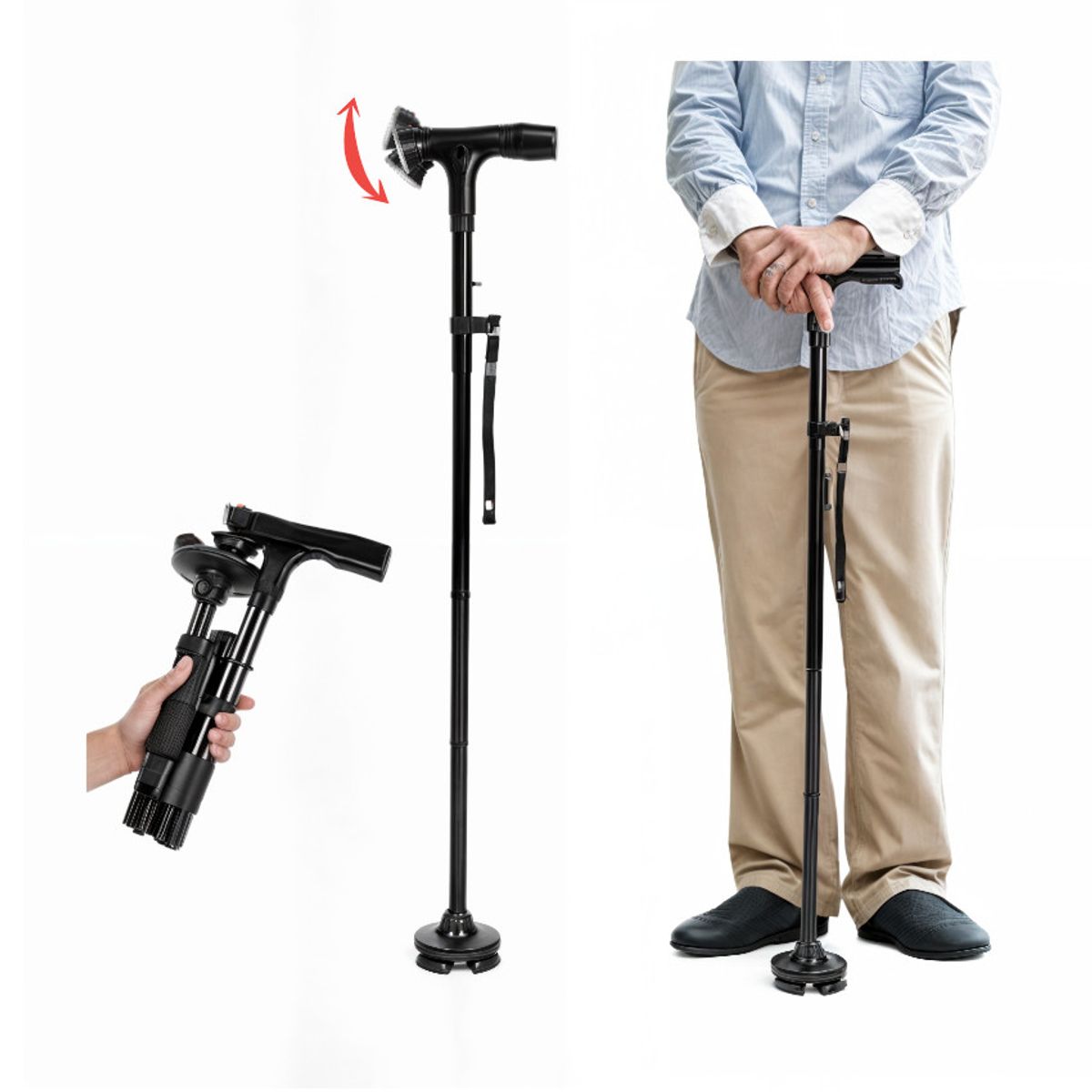 GENERICO - Baston Plegable Ortopedico Luces Led Antideslizante Ajustable