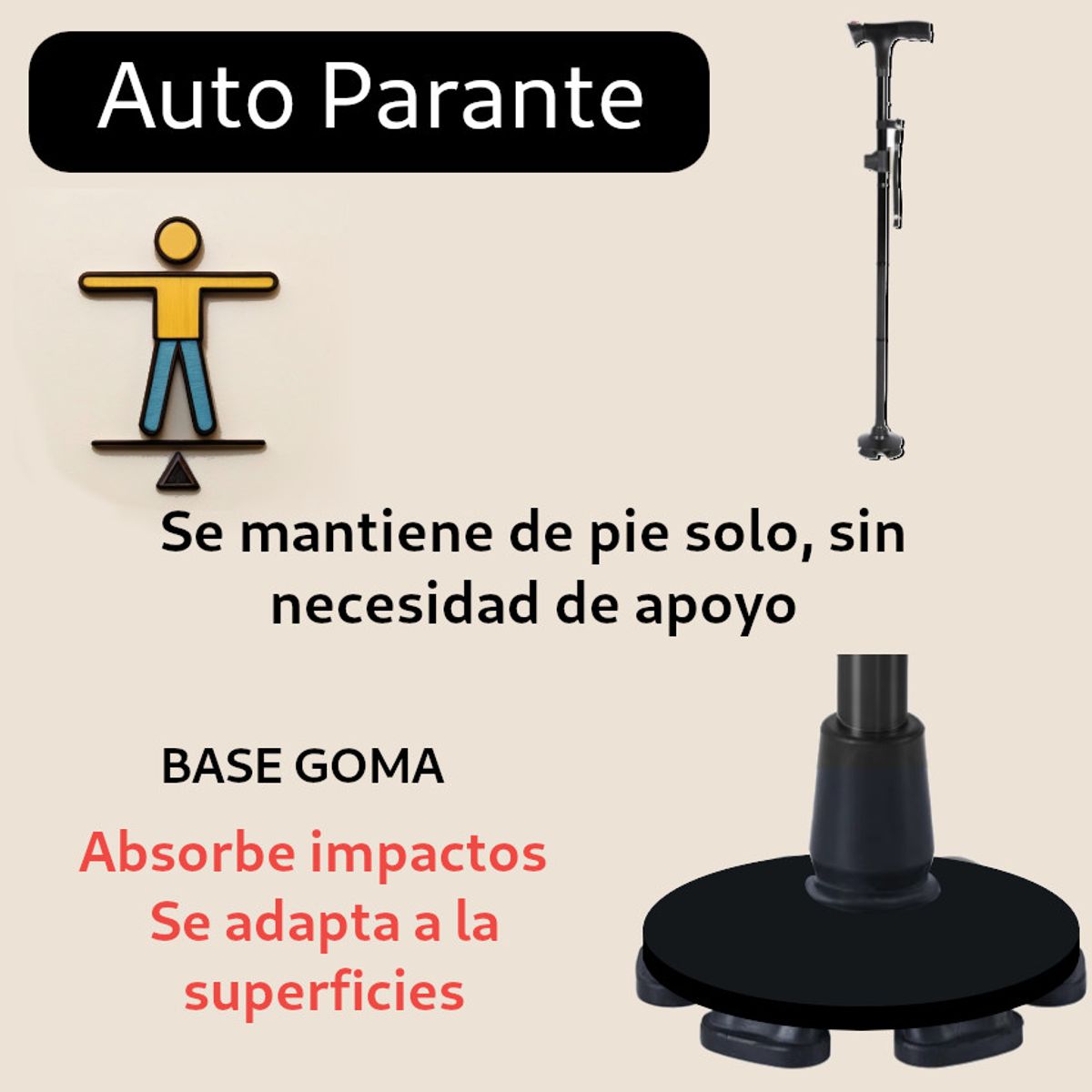 GENERICO - Baston Plegable Ortopedico Luces Led Antideslizante Ajustable
