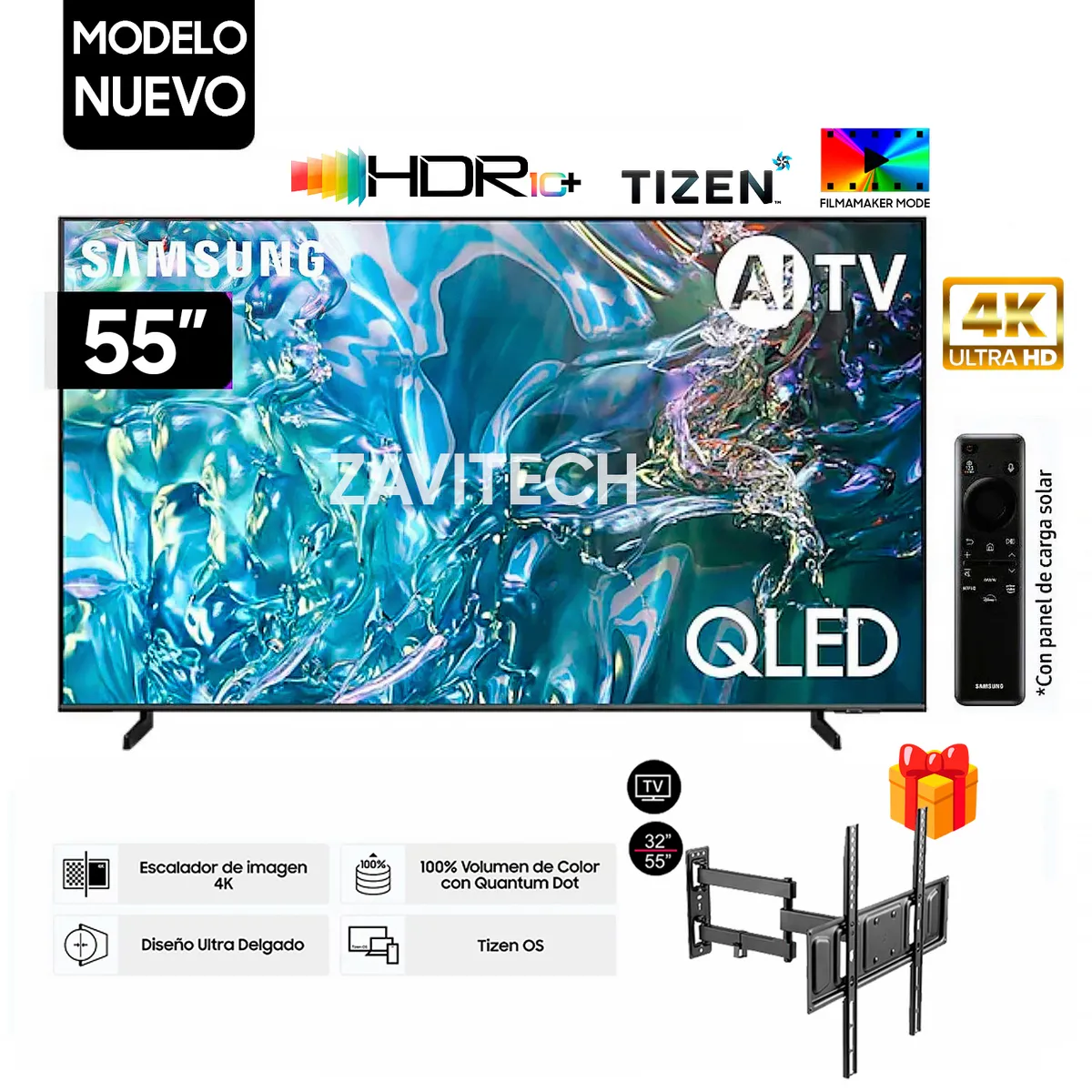SAMSUNG - Televisor Samsung 55 Pulg. QLED Smart Tv TIZEN OS 4K UHD QN55Q60DAGXPE + Rack Movil