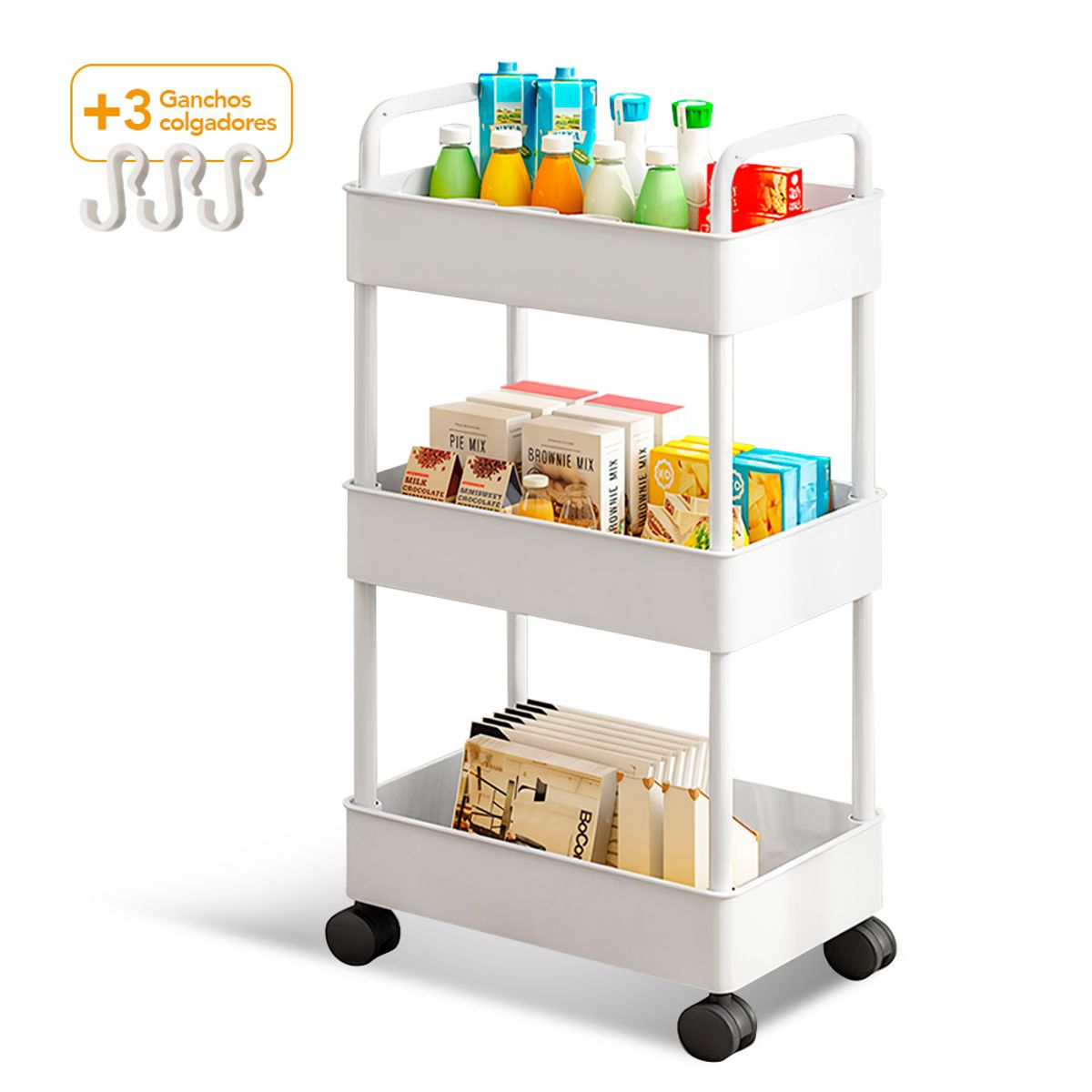 KELLER - Carrito Organizador 3 Niveles con Ruedas para Cocina BL AY8