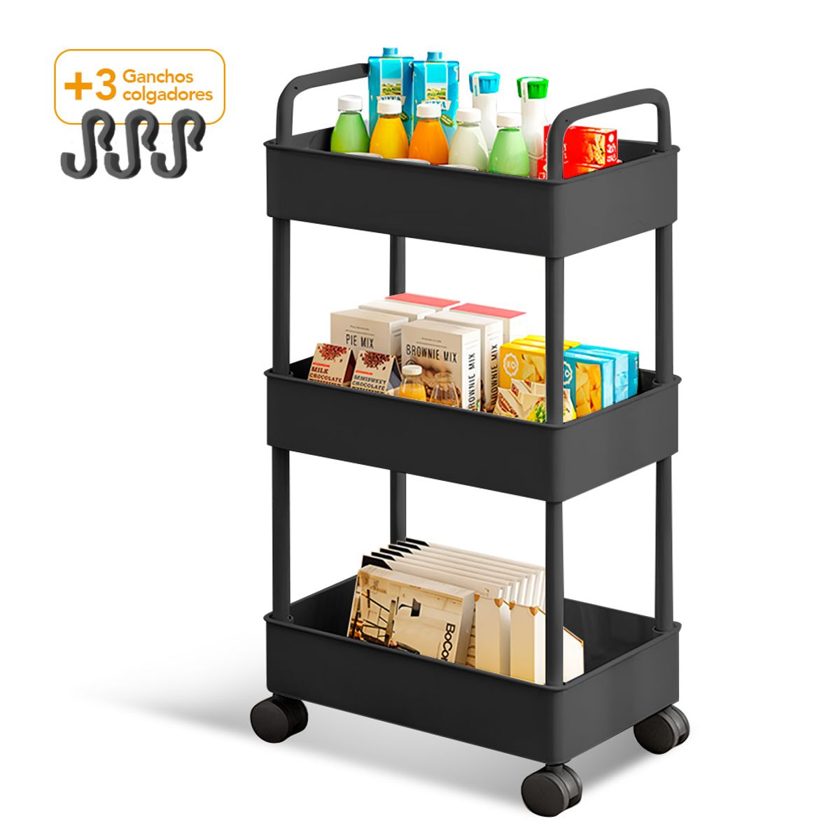 Carrito Organizador 3 Niveles con Ruedas para Cocina NG AY8, marca KELLER - Foto Principal