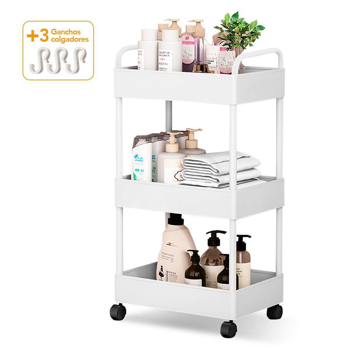 KELLER - Carrito Organizador 3 Niveles con Ruedas para Baño BL AY8