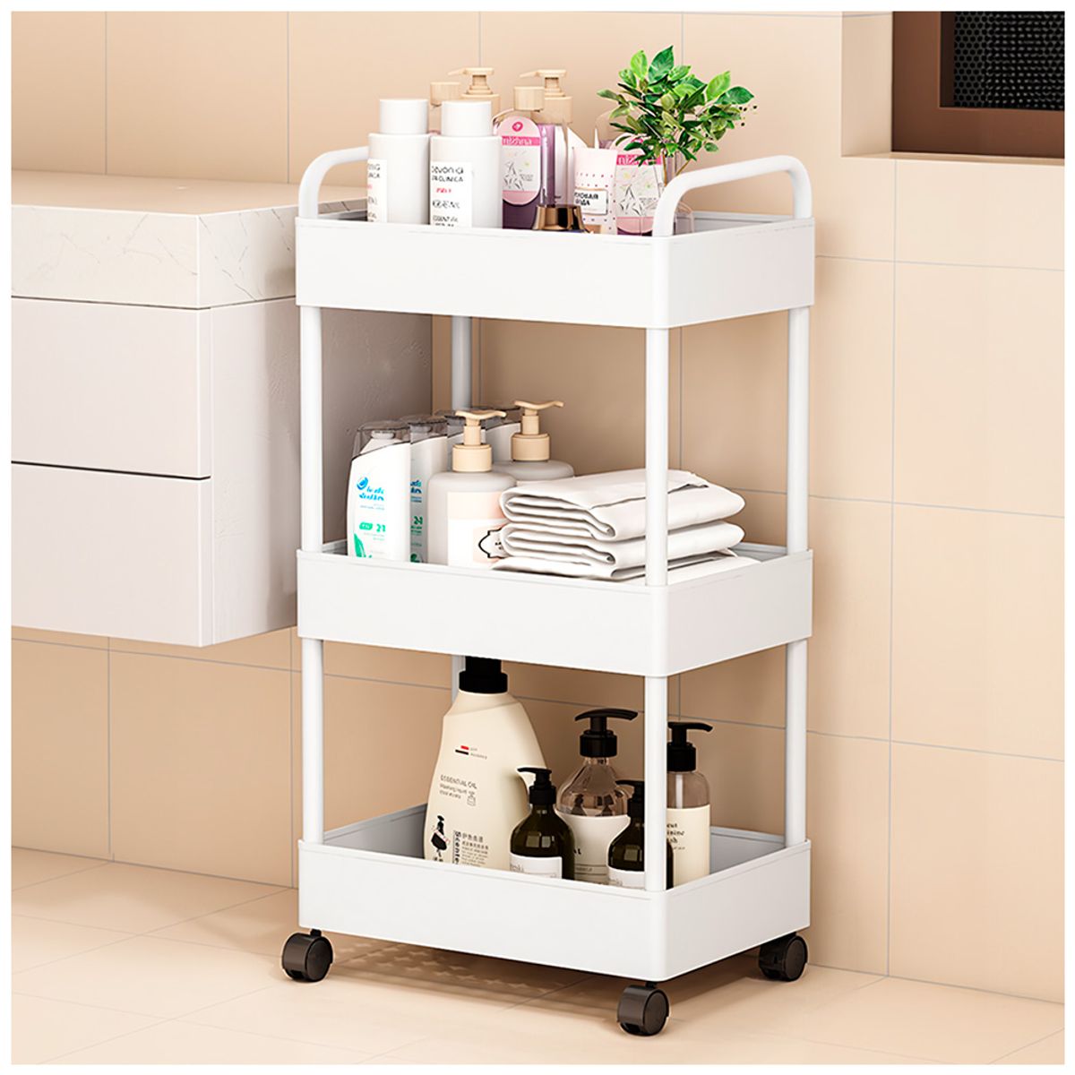 KELLER - Carrito Organizador 3 Niveles con Ruedas para Baño BL AY8