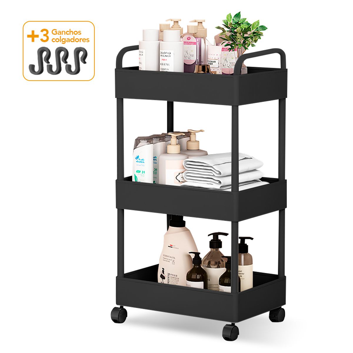 KELLER - Carrito Organizador 3 Niveles con Ruedas para Baño NG AY8