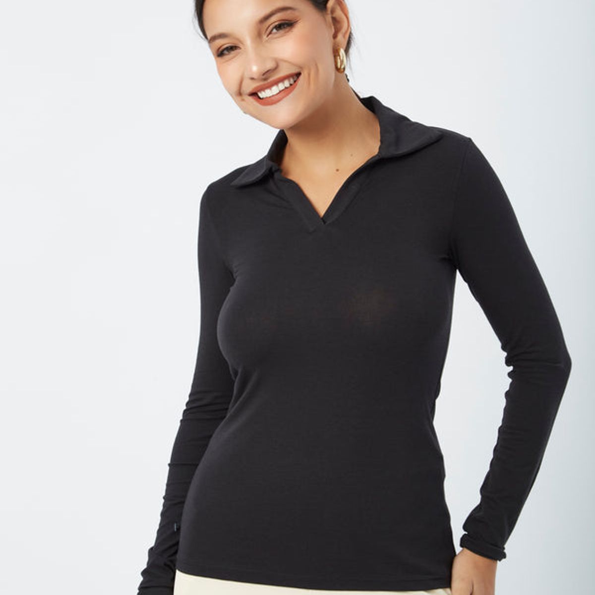 BANATY - POLO DE ALGODON CAMISERO MANGA LARGA LORY DE MUJER