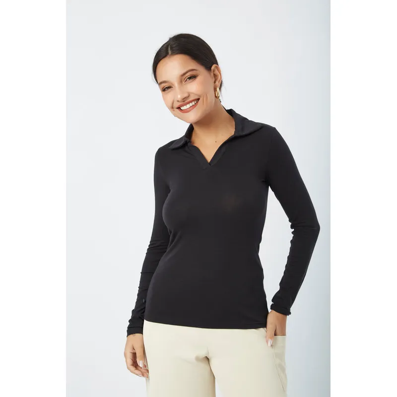 BANATY - POLO DE ALGODON CAMISERO MANGA LARGA LORY DE MUJER
