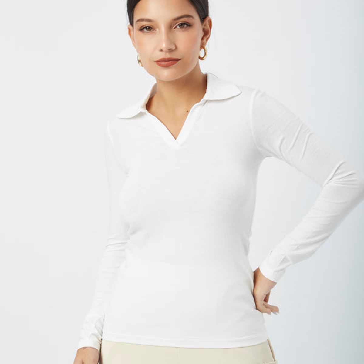 BANATY - POLO DE ALGODON CAMISERO MANGA LARGA LORY DE MUJER