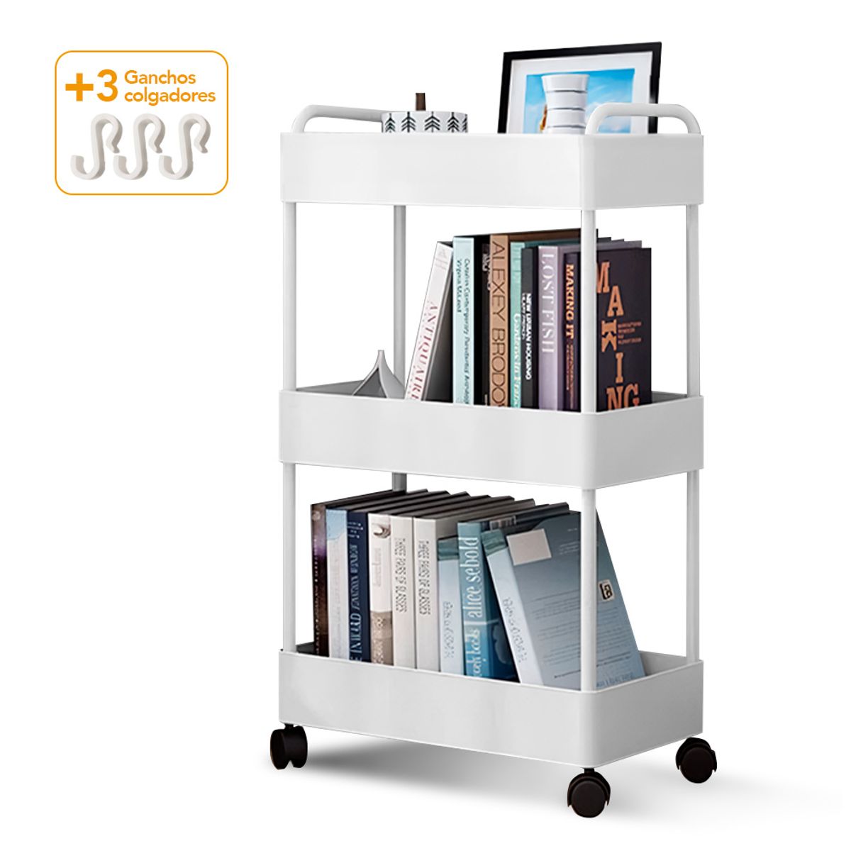 KELLER - Carrito Organizador 3 Niveles con Ruedas para Oficina BL AY8