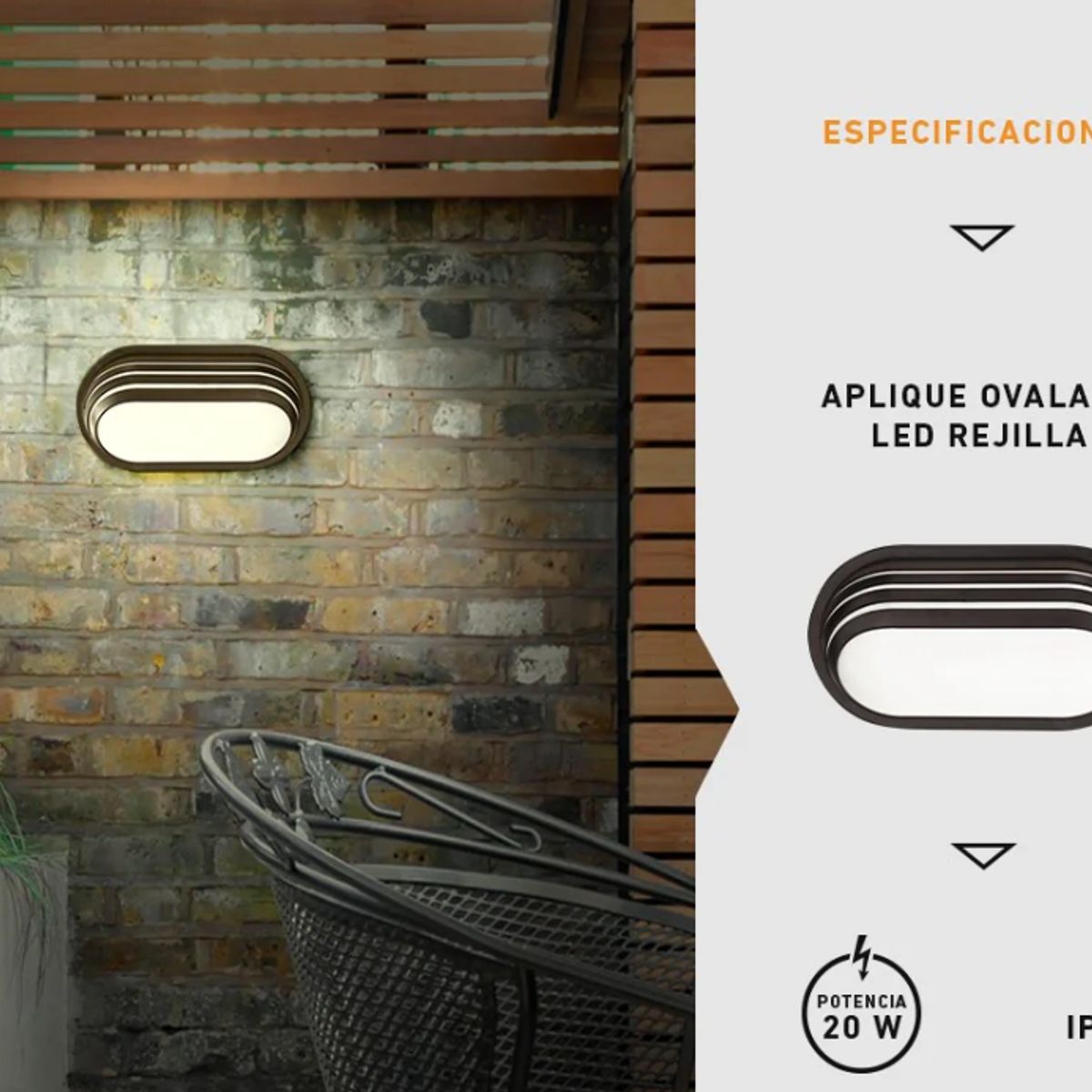 GENERICO - Aplique Led Ovalado 20W Luz Blanca