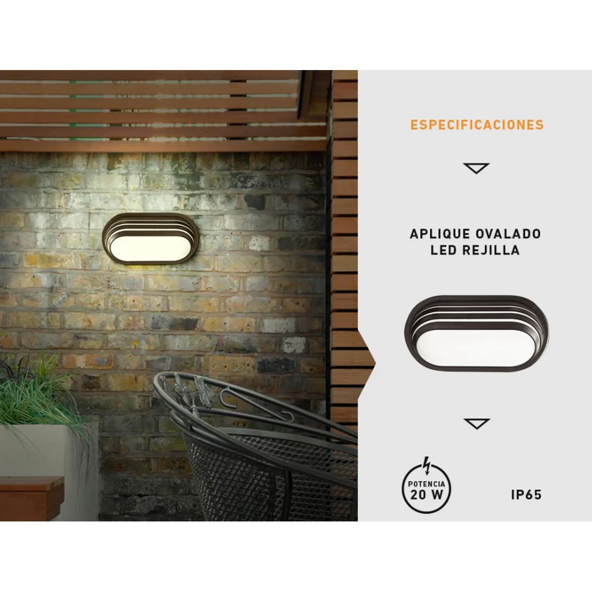 GENERICO - Aplique Led Ovalado 20W Luz Blanca