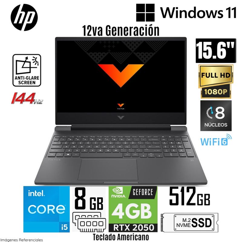 HP - Laptop HP Victus 15-FA1030NR Intel Core i5-12450H 8GB RAM 512GB SSD RTX 2050-4GB 15.6"  FHD 144Hz