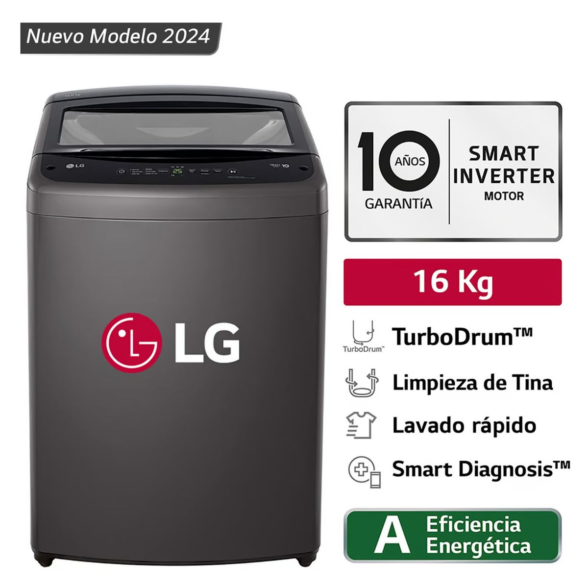 LG - Lavadora LG 16 Kg Carga Superior Inverter WT16BVTB 2024