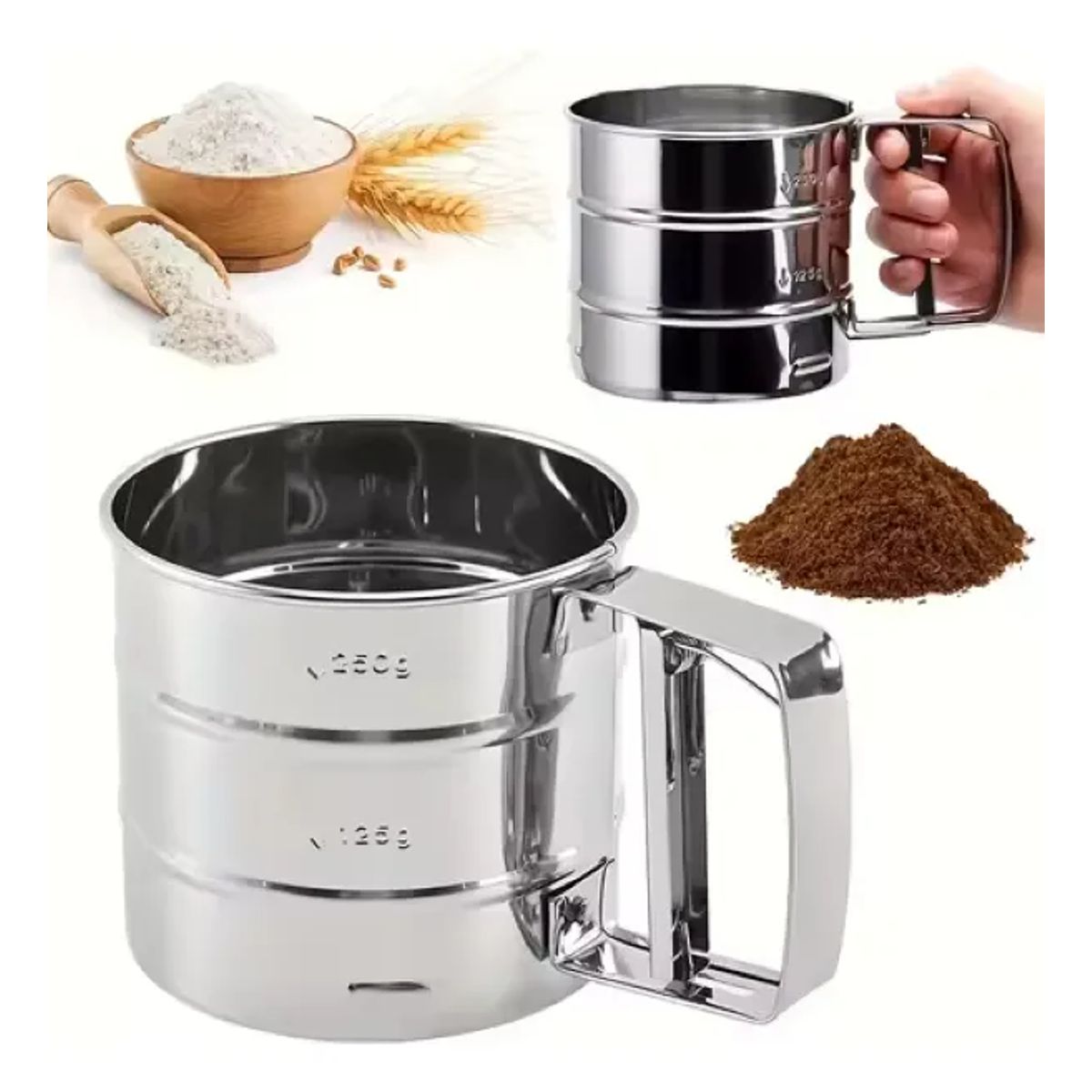 GENERICO - TAMIZADOR CON ASA GATILLO COCINA REPOSTERÍA ACERO INOX