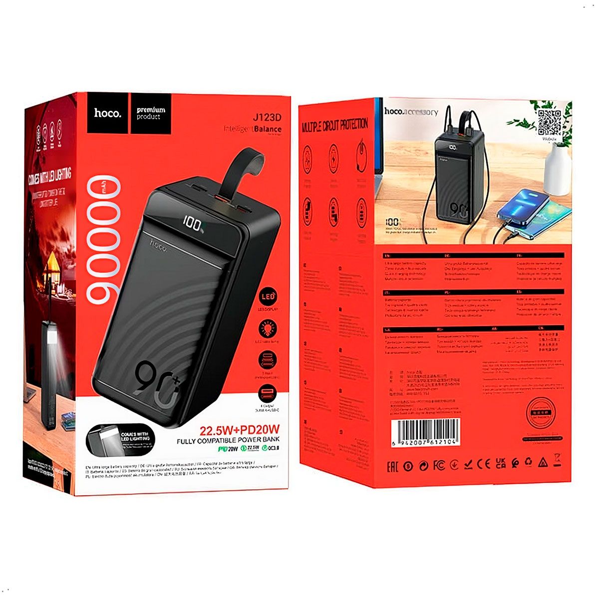 HOCO - Power bank Carga rápida HOCO J123D con linterna LED 90000 mAh