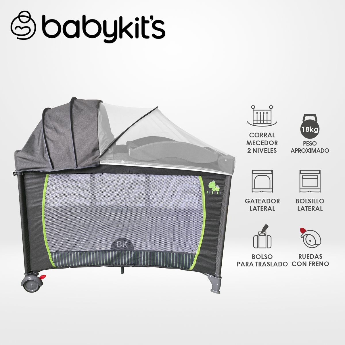 BABY KITS - Cuna Corral Roma Baby Kits Gris