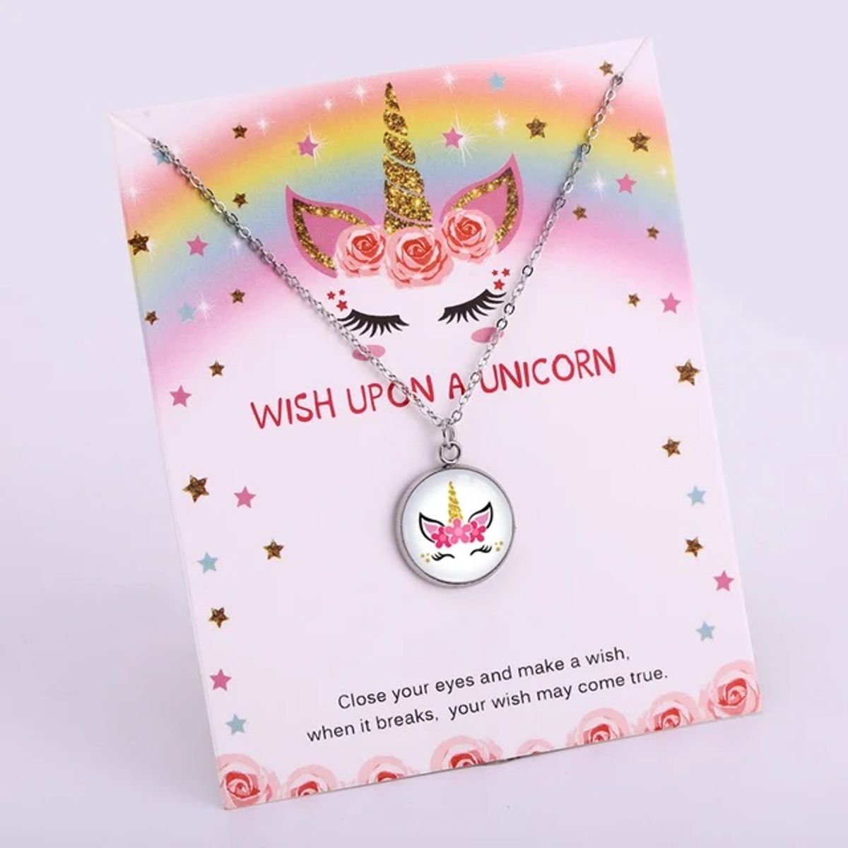 GENERICO - Collar redondo unicornio kawaii flores rosadas