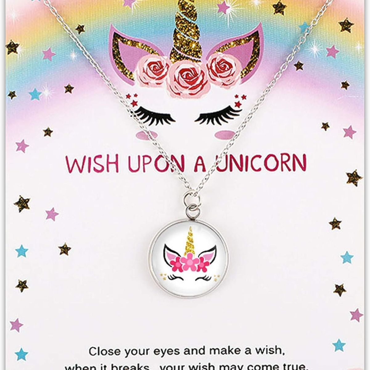 GENERICO - Collar redondo unicornio kawaii flores rosadas