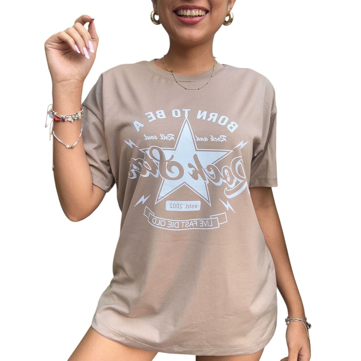 ENGELL - Polo Oversize Born to be a Star Beige