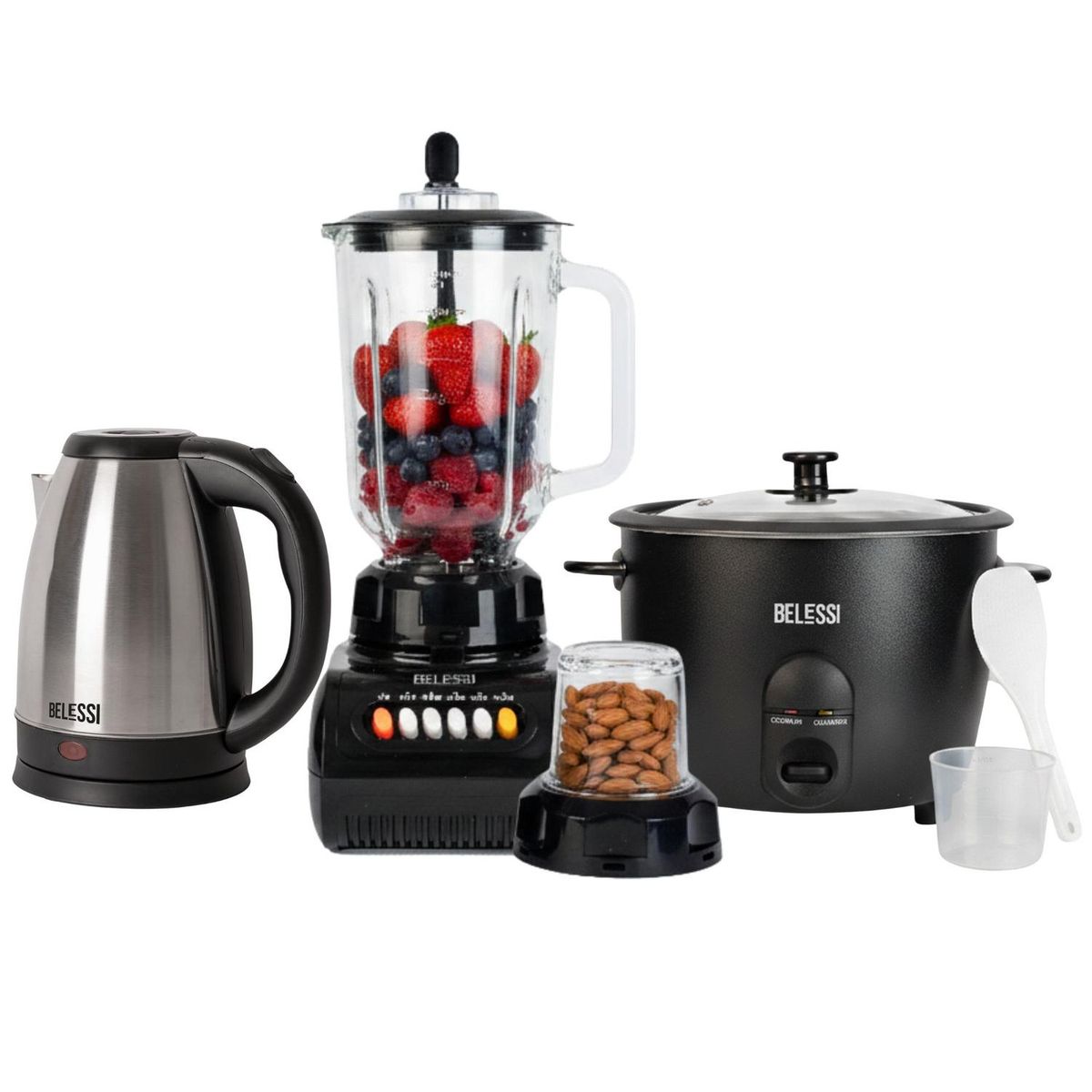 BELESSI - Tricombo Licuadora 15LTS Vidrio Hervidor 2LTS y Olla Arrocera 18LTS